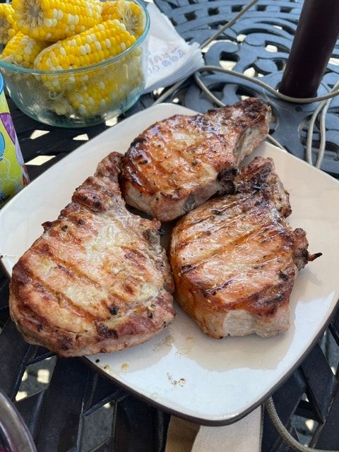 Grilled thick-cut pork chops